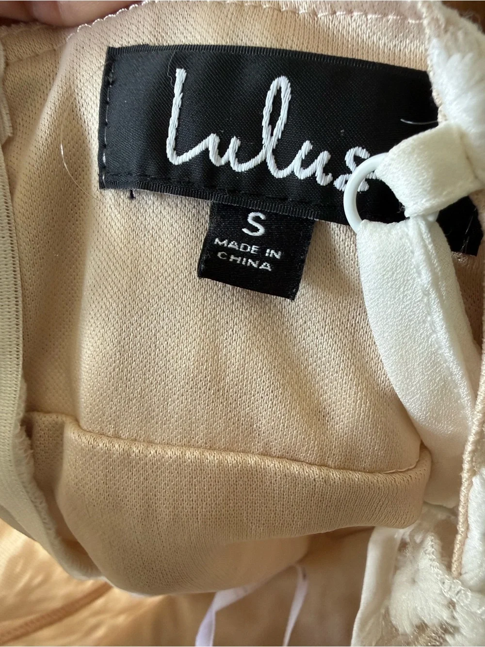 Lulus white nude embroidered mini dress ruffle S - Picture 10 of 10